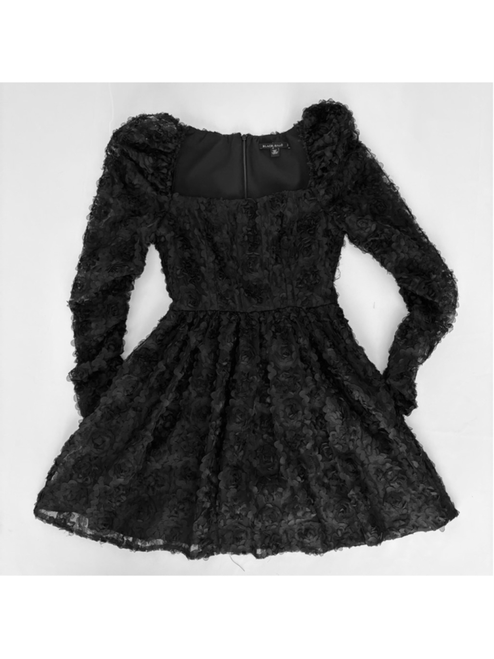 Black Halo Alister Floral Corset Mini Dress Onyx Black Long Sleeve Sz 2 - Picture 9 of 17